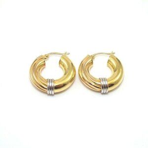 18K White Gold Yellow Gold Spiral Hoop Earrings